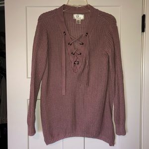 pink laced v-neck sweater